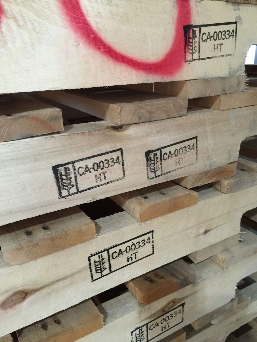 Compressed peat bales prepared for shipment